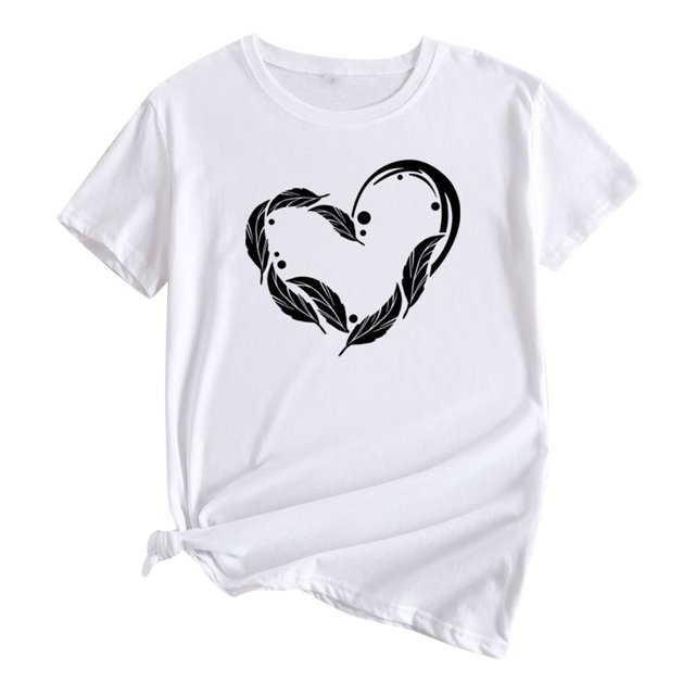 Camiseta de manga corta con cuello redondo y estampado de amor informal para mujer OAVQHLG3B Store lin121212