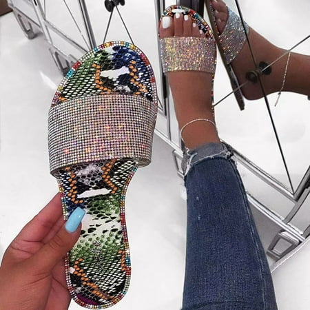 

Outdoor Womens Snake Print Flats Open Toe Light Shoe Casual Beach Walk Slippers