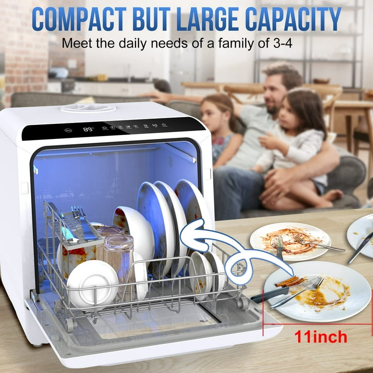 Portable Dishwasher Countertop, No Hookup Needed, 7 Programs, PTC Air-Dry,  Anti-Leakage, Fruit & Vegetable