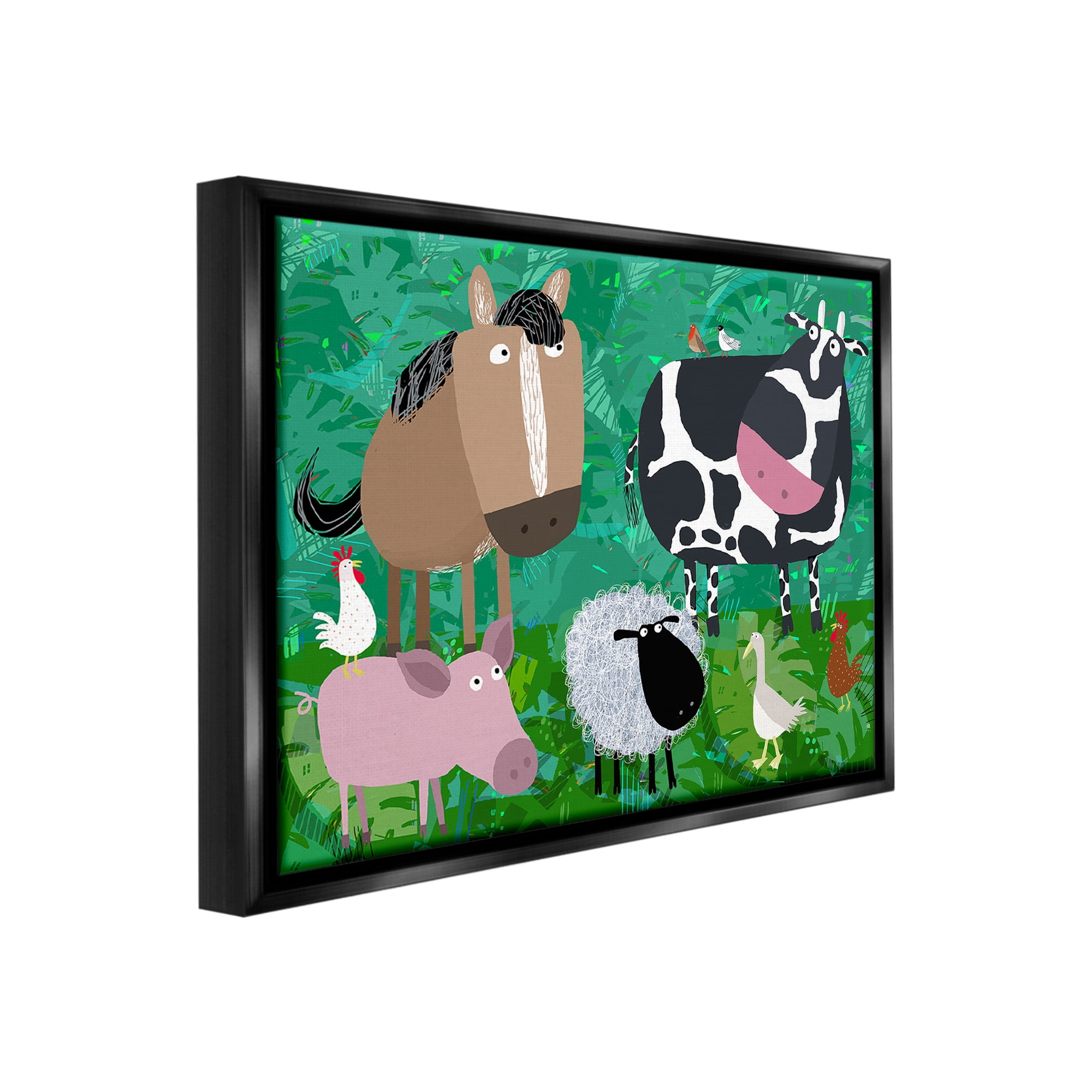 Stupell Industries Farm Animals & Leaves Animals & Insects Painting Black Floater Framed Canvas Art Print Wall Art, 21 x 17
