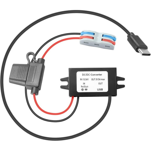 DC/DC USB Type-C Port Converter from 8-32V to 5V, USB Voltage Converter from 12V/24V to 5V3A 15W Maximum Power Transformer Waterproof Step Down Module for Cars Tools.