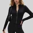 thumbnail image 3 of Women's Workout Jacket Long Sleeve Zip Up Yoga Cropped Jackets Athletic Slimming Fit Tops with Thumb Holes, 3 of 3