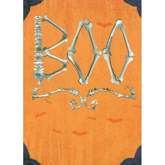 Designer Greetings Boo Spelled with Bones on Orange Halloween Card for Friend