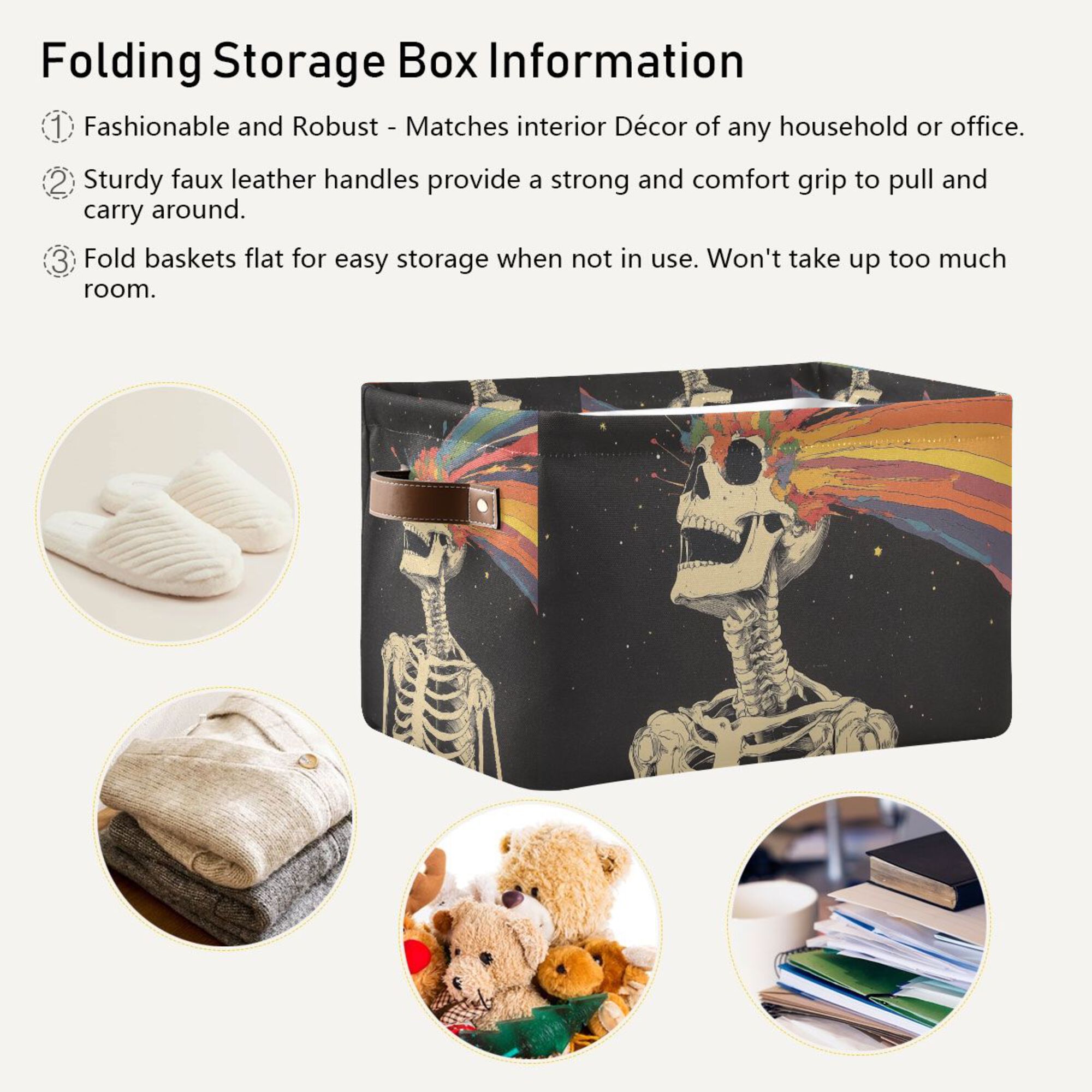 Yayeee 2 Pack Canvas Storage Basket with Handles for Shelves Fabric Bins Closet Organizer, Black Skeleton