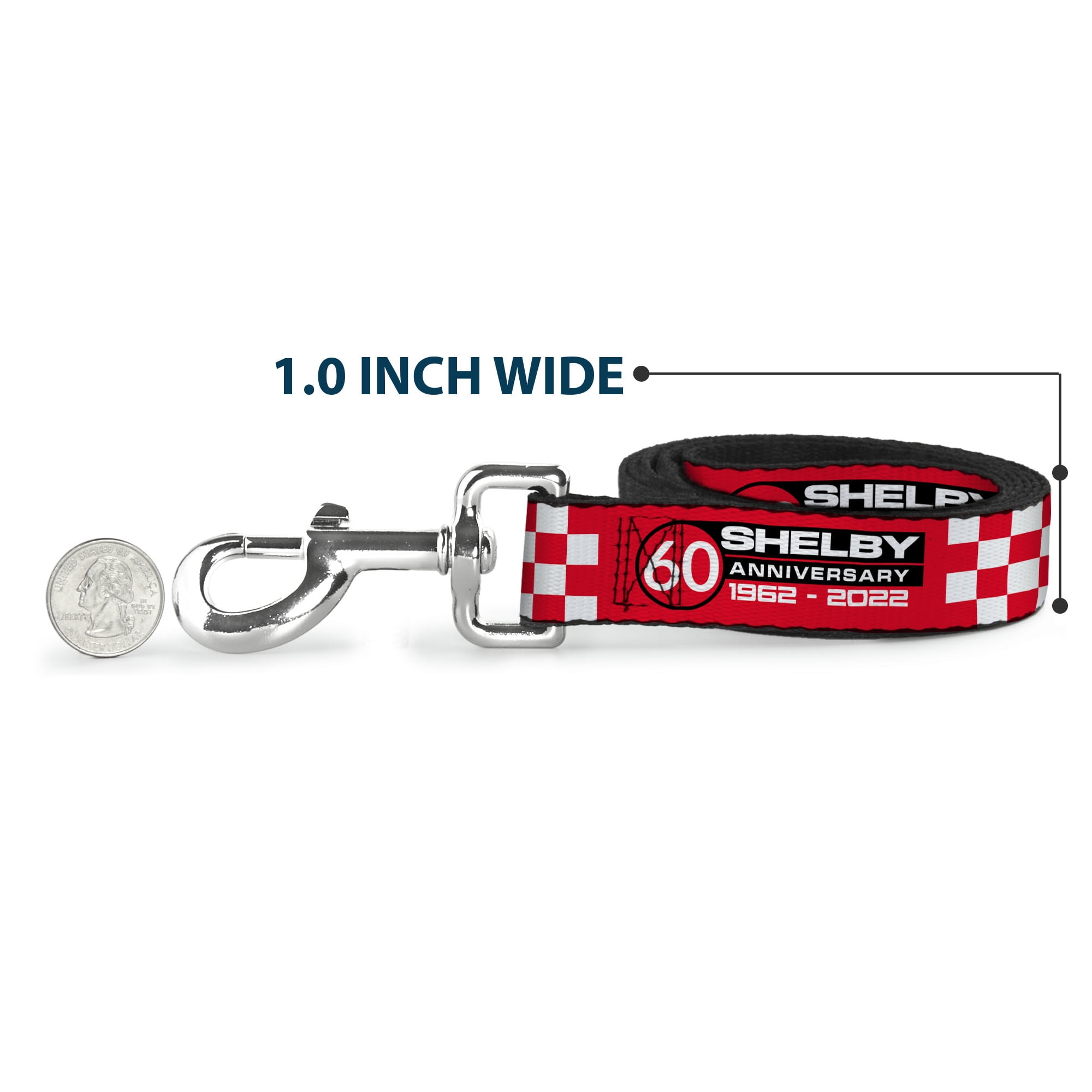 Carroll Shelby Pet Leash, Dog Leash, Shelby 60th Anniversary Checker Red Black White, 6 Feet Long 1.0 Inch Wide
