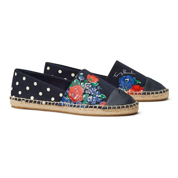 Tory Burch Women’s Color Block Flat Espadrille (Navy Tea Rose)