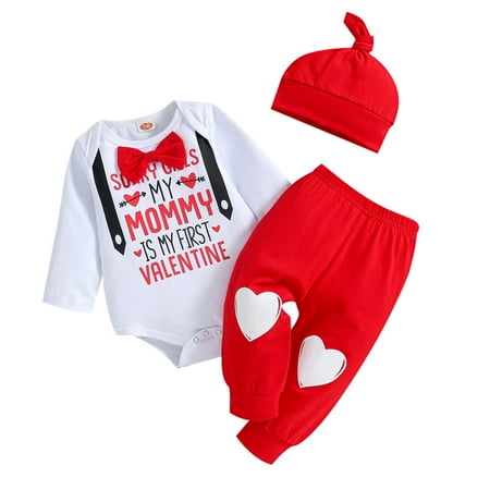 

Toddler Baby Boy Girl Clothes Set Valentine s Day Letter Printed Romper Bodysuit Pants Hat Outfits