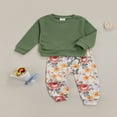thumbnail image 4 of Baby Girls Long Sleeve Solid Color Waffle Pullover Tops+Long Pants Flower Printed, 4 of 10