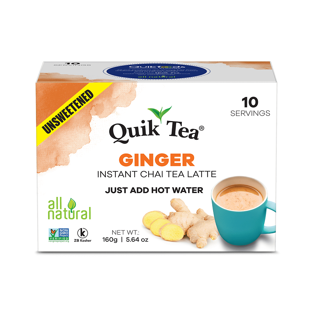 QuikTea Ginger Unsweetened Chai Tea Latte – 40 Count, Bold Ginger Flavor, Naturally Caffeine-Light, no preservatives, No Sugar Added – Just Add Hot Water