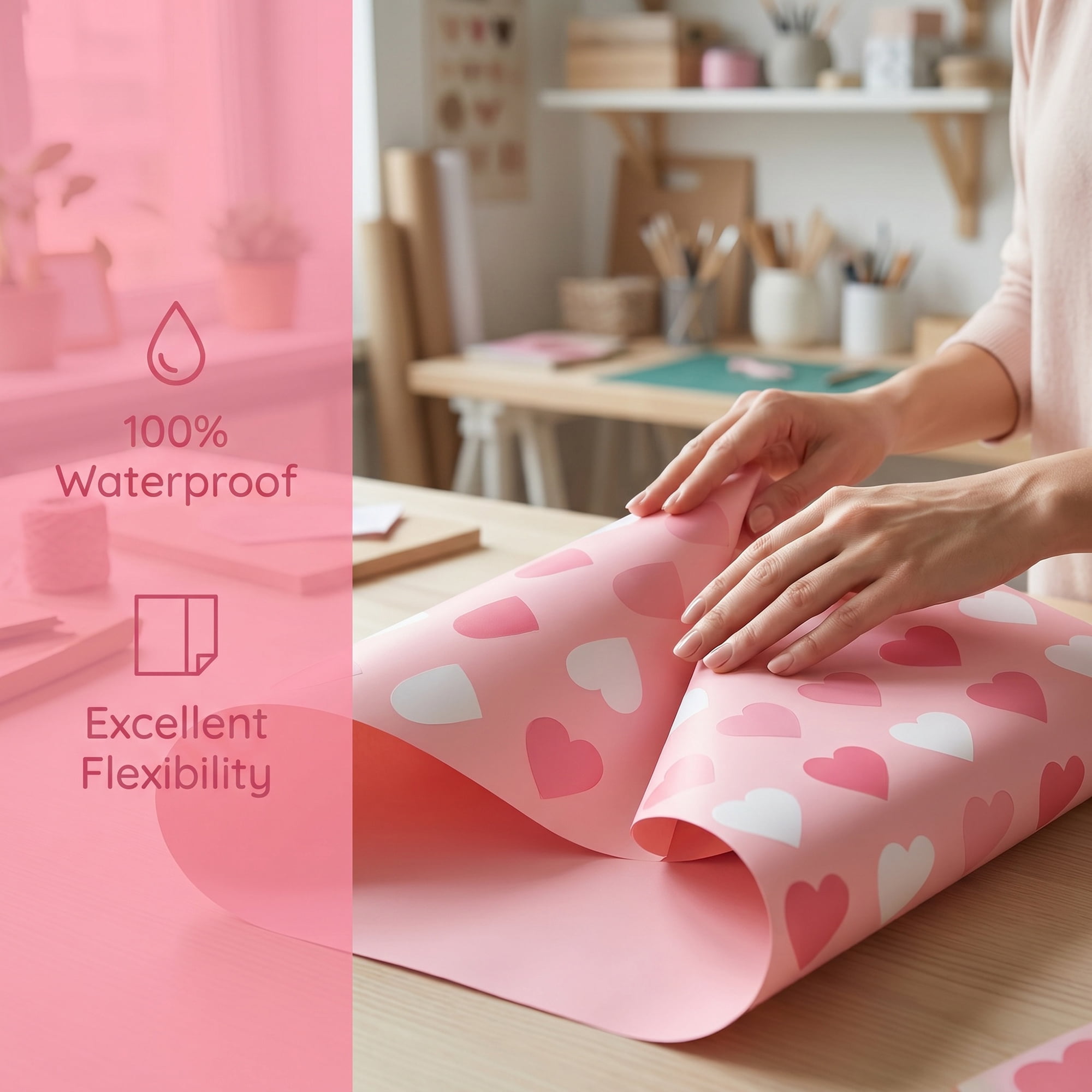 Unique Bargains Waterproof Neon Heart Luxury Matte Gift Wrapping Paper Pink 22.4"x 22.4"