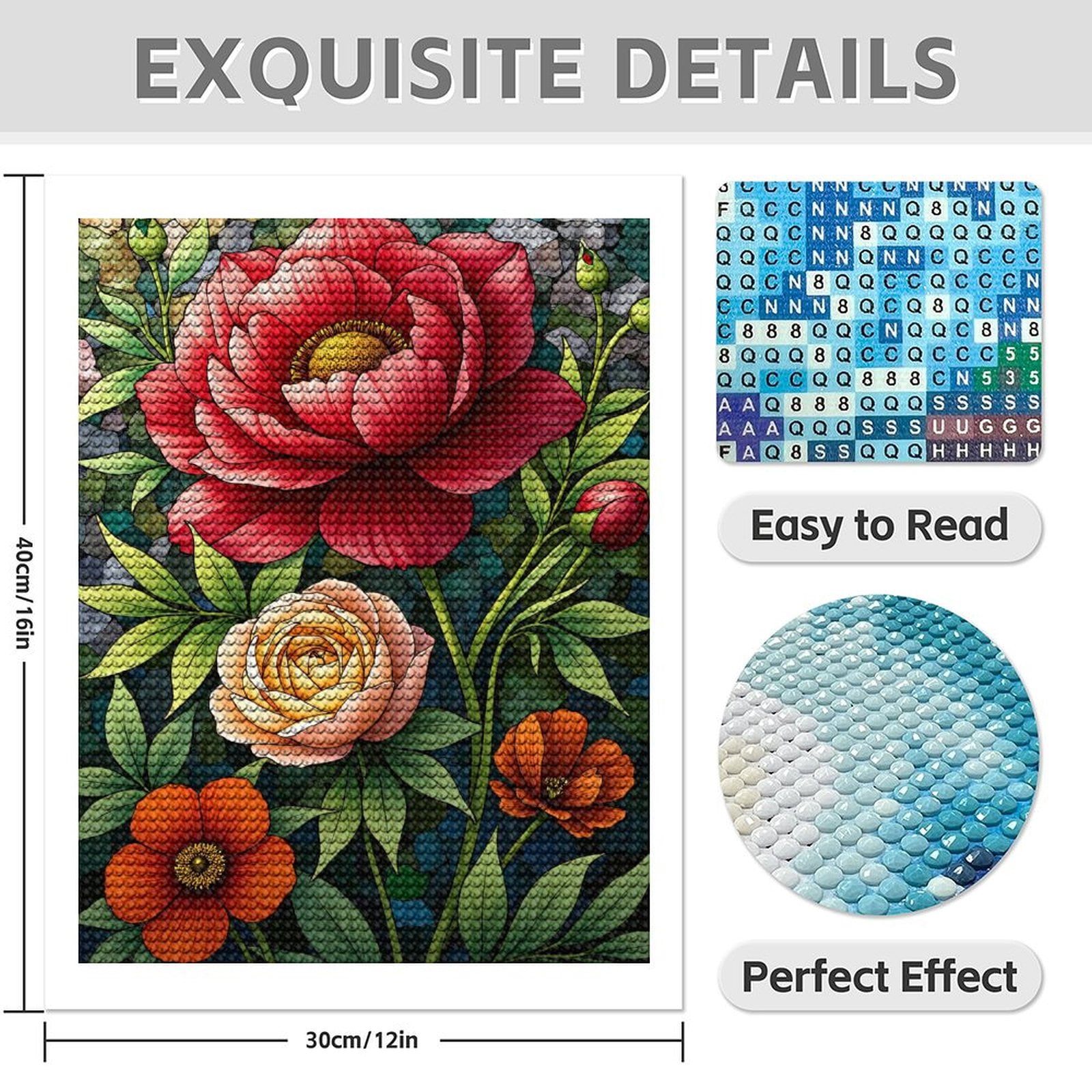 Diamond Art Kit for Adults, Vibrant Floral Mosaic Artistry Diamond Painting for Adults Beginners, 5D DIY Diamond Art Painting Kits, Colorful Diamond Painting Craft for Home Decor 12x16