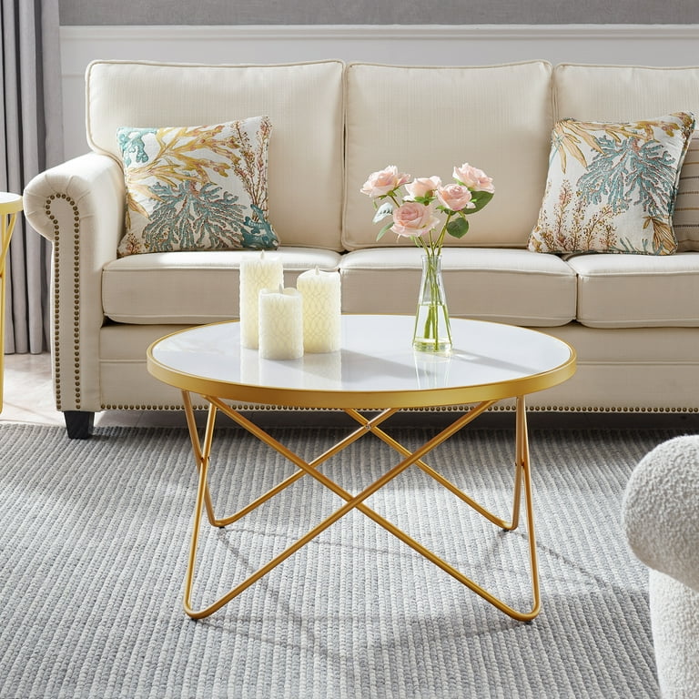 Round gold and store white coffee table