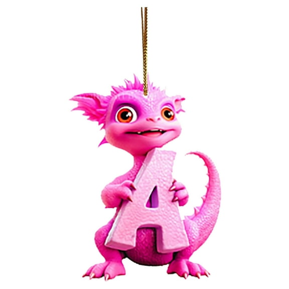 SLYNSHome Christmas Dinosaur 26 Letters Ornaments,2024 New 3.1 Inch Letters Pendant Sign Xmas Pink Cool Dinosaur Hanging Figurine for Holiday Party Car Tree Home or as Christmas Gift (A)