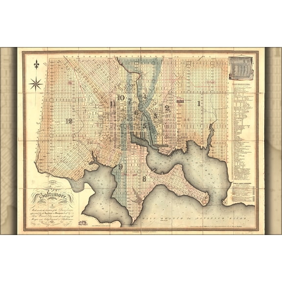 24"x36" Gallery Poster, map of the city of Baltimore 1822