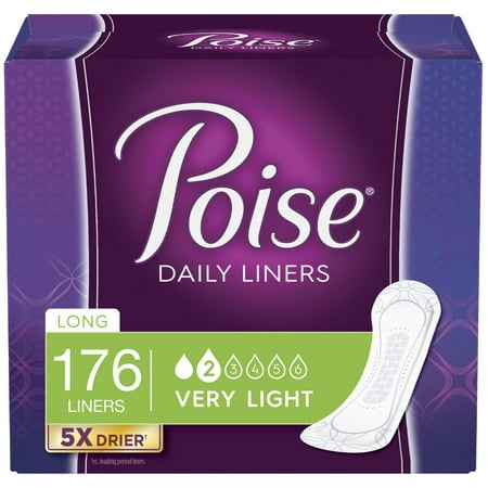 Poise Daily Incontinence Panty Liners, Very Light Absorbency, Long, 176
