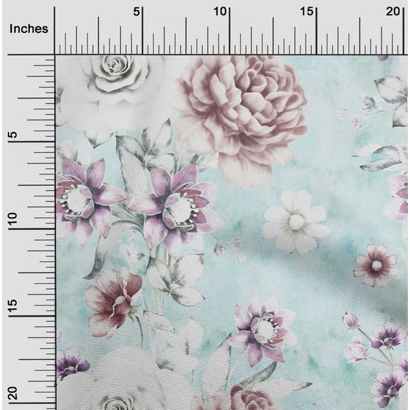 oneOone Polyester Spandex Sky Blue Fabric Florals Fabric For Sewing Printed Craft Fabric By The Yard 56 Inch Wide