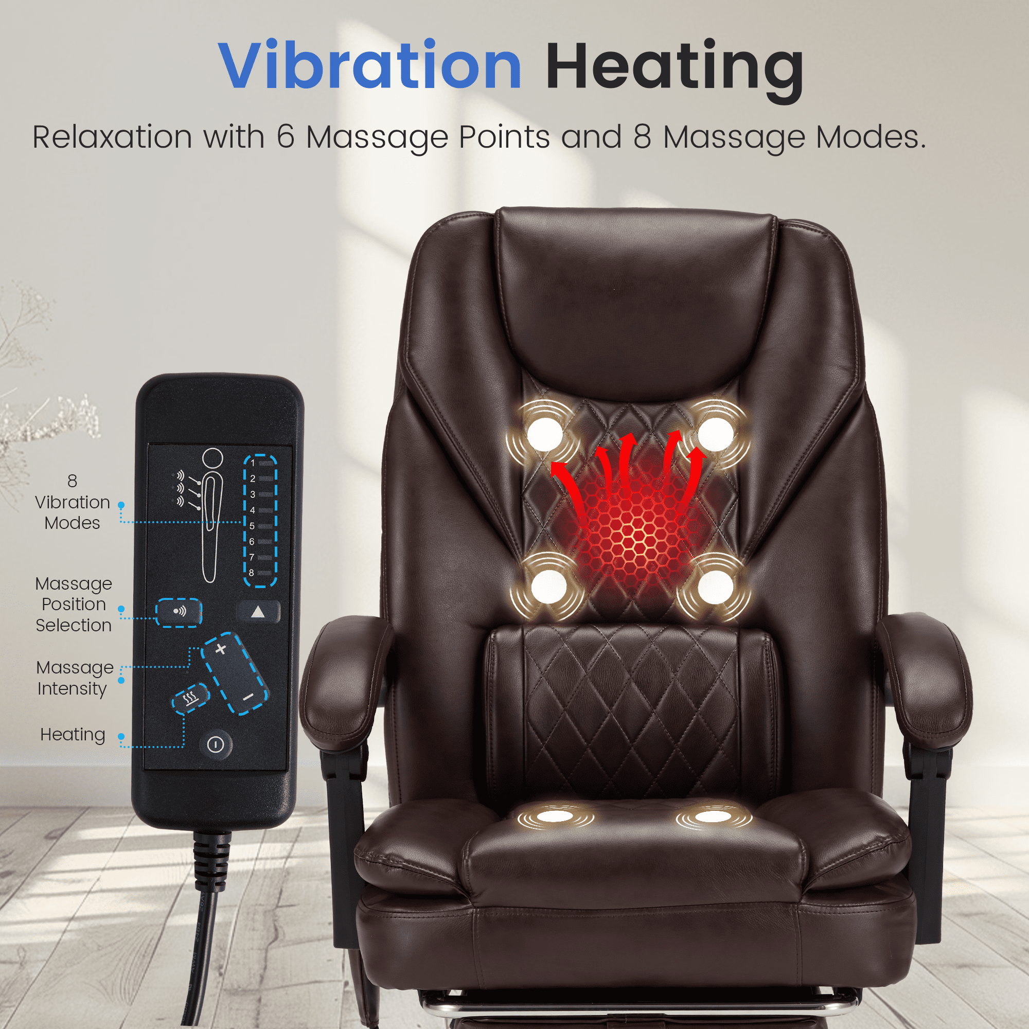 HOMREST Executive Office Chair, Ergonomic Office Chair with Lumbar Support, Office Chair Massager with Heating Function, Office Chair with Wheels and Pedals, Home Office Desk and Chair, Brown