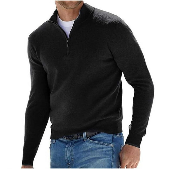 gbyLJF Men's Half-zipper Pullover Solid Color Fleece Base Layer Shirt Casual Warm Long Sleeve Stand-up Collar Sweatshirt