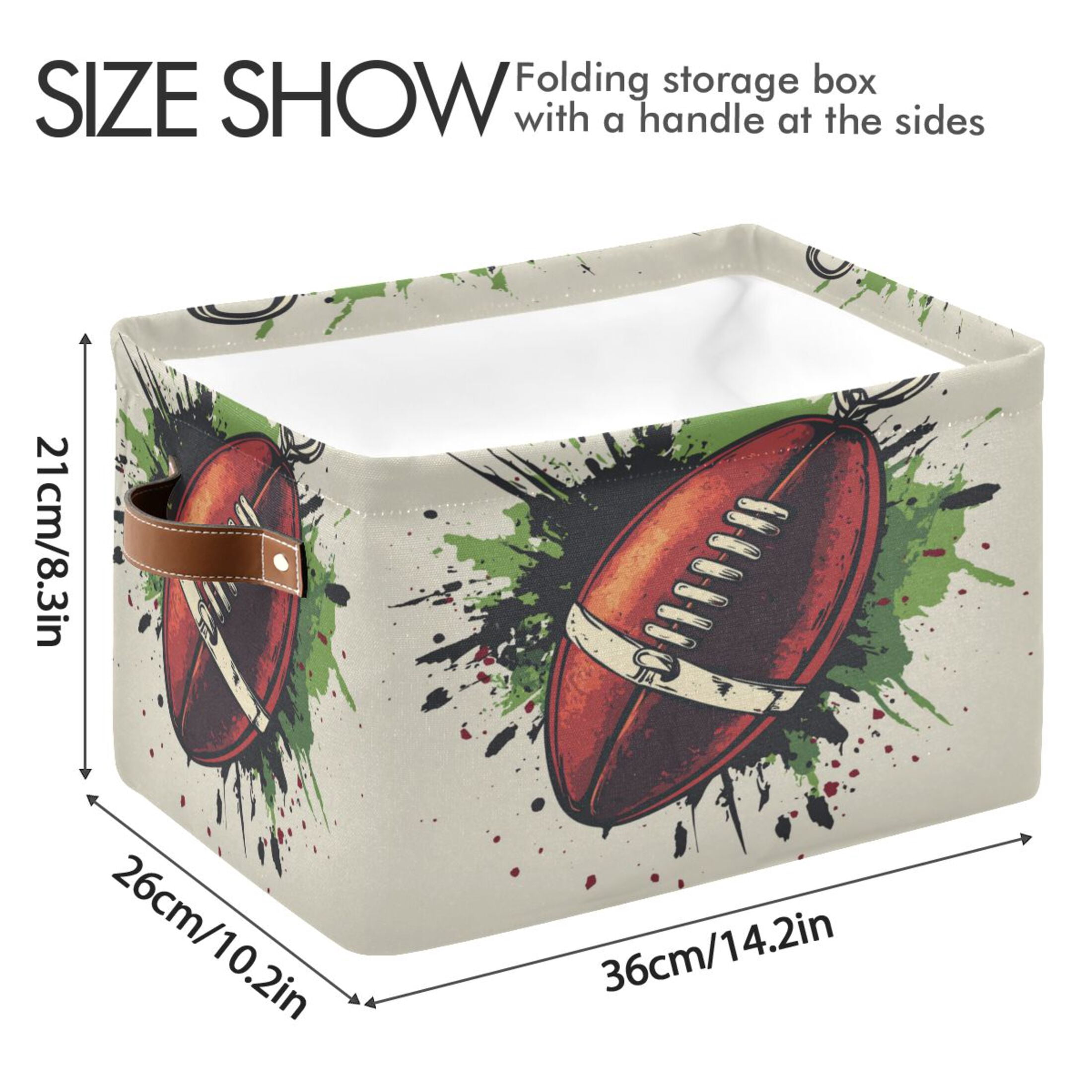 American Football-shaped Foldable Storage Basket,Canvas Fabric Foldable Storage Bins with Handles Open Home Storage Bins Boxes for Toy Book Shelf Closet Baskets