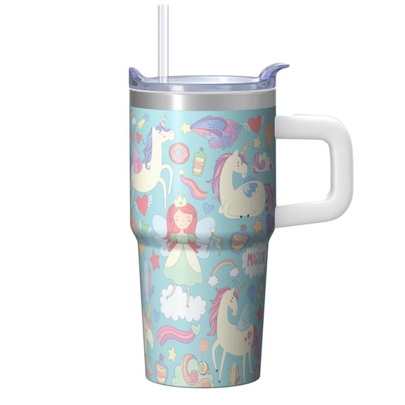 20OZ Unicorn Coffee Tumbler with Handle and Straw Double Wall Stainless Steel Travel Mug Insulated Cup Ideal Presents for Women Mom Friends on Birthday Christmas Thanksgiving