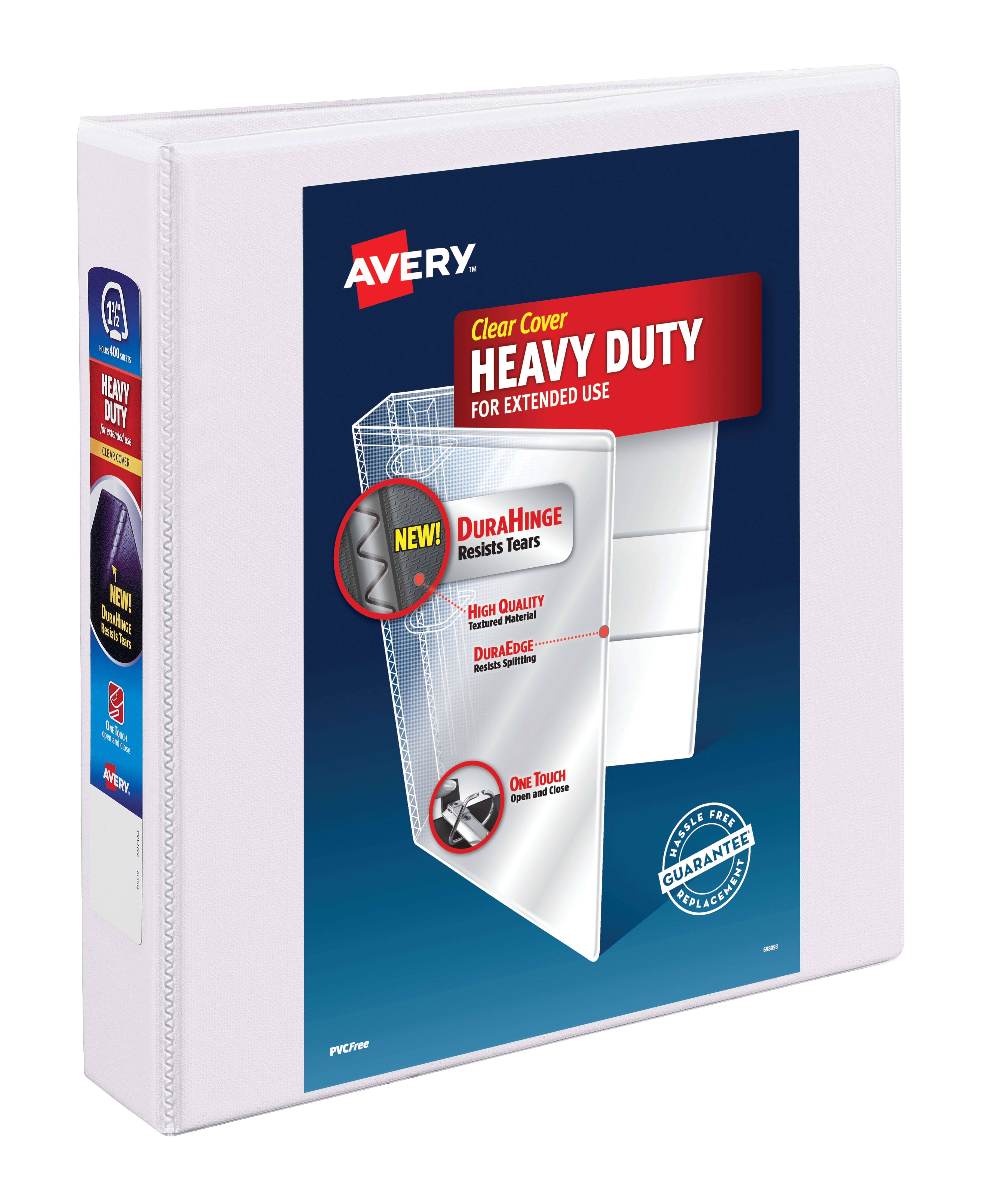 Avery Heavy Duty View Binder, White, 1.5-Inch, Slant Ring, One-Touch, 375 Sheets (79308)