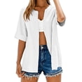 thumbnail image 3 of Tweang Linen Long Sleeve Shirt Women Collared Roll Up Long Sleeve Golf Shirt Button Down Shirts Button Down Shirt Linen Button Down Shirt Oversized Boyfriend Shirts Solid Color Business White 2XL, 3 of 9