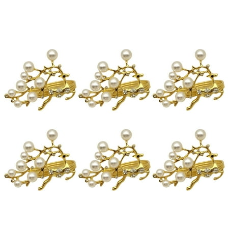 

6pcs Golden Elk Design Napkin Rings Pearl Napkin Buckles Alloy Napkin Holders Christmas Dinning Table Setting Decoration for Christmas Party Table