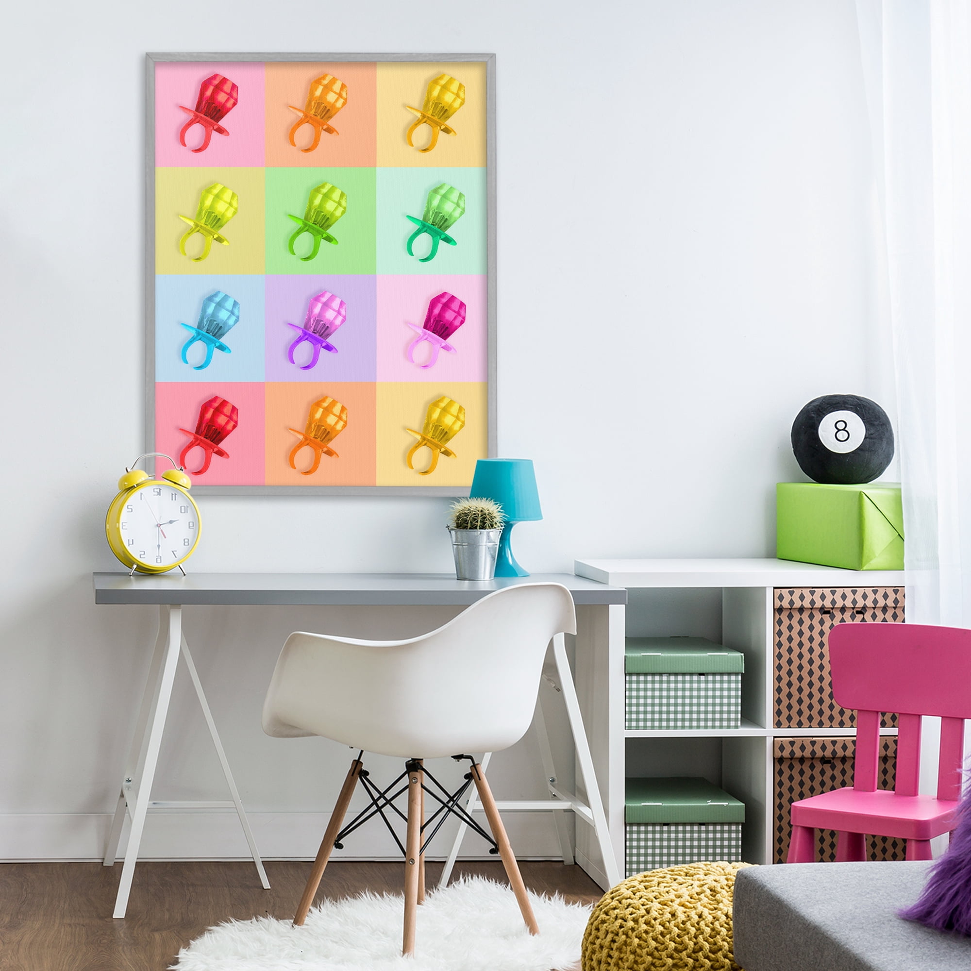 Stupell Industries Candy Gem Pop Grid Gray Framed Giclee Art, design by LISH Creative