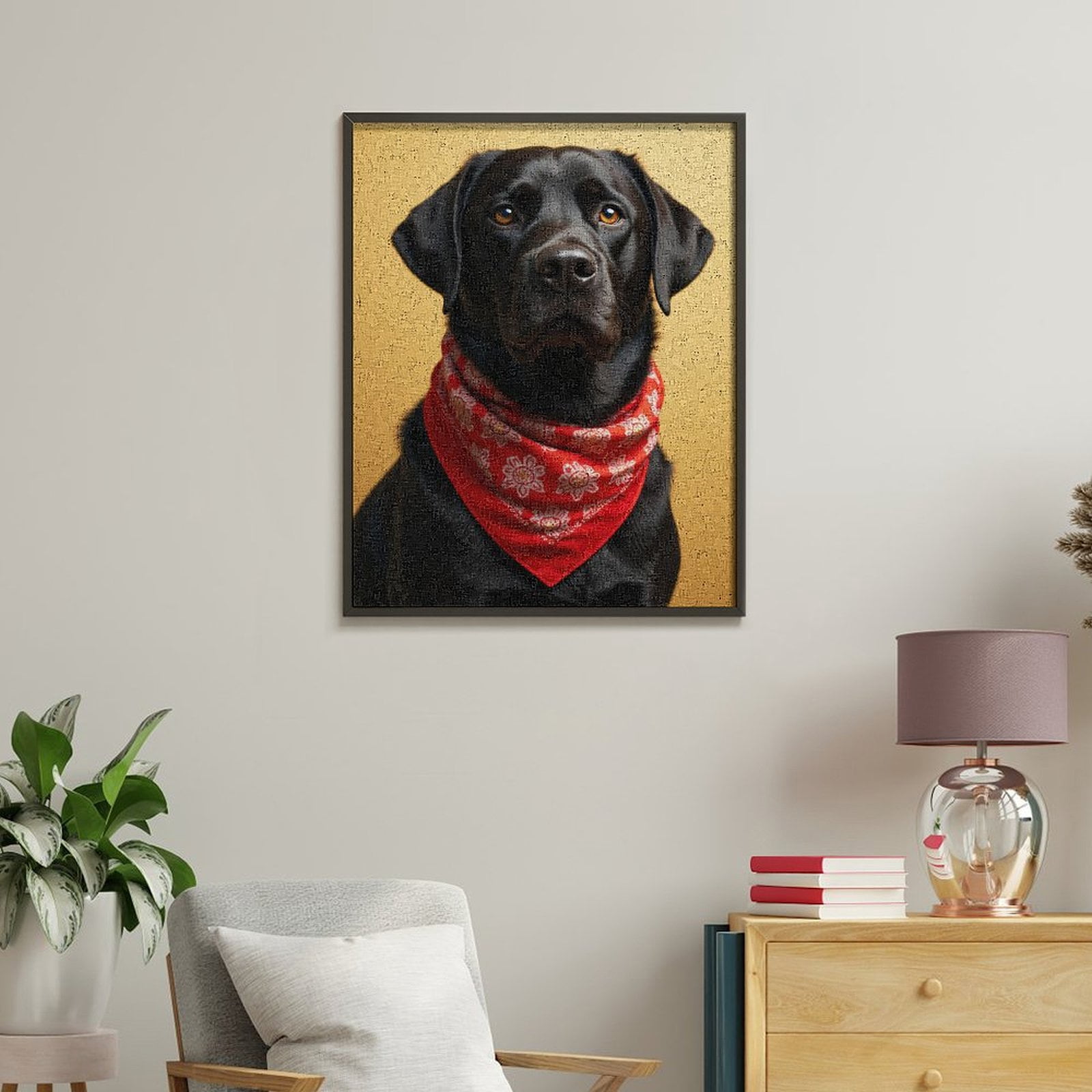 Paint By Numbers Kit for Adults Beginner - DIY Black Dog Red Bandana Portrait Canvas Painting Kits for Adults, Frameless Paint By Number for Adults for Home Wall Decor 16x20 Inch