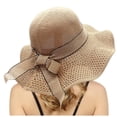 thumbnail image 2 of Wuxian Straw Hats For Women Solid Color Bow Wide Brim Summer Dress Hat Shapeable Hollowed Out Breathable Fashionable Lightweight Foldable Party Vacation Beach Sun Hat ,Khaki,One Size, 2 of 5
