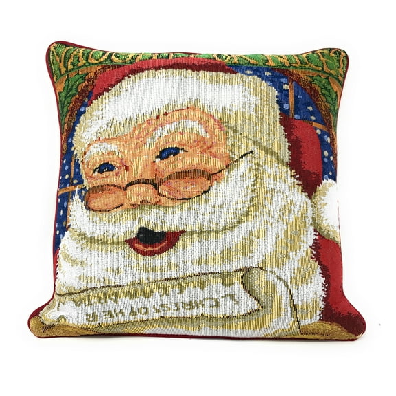 DaDa Bedding Naughty or Nice Santa Claus Christmas Woven Tapestry Throw Pillow Cover - 16" x 16"
