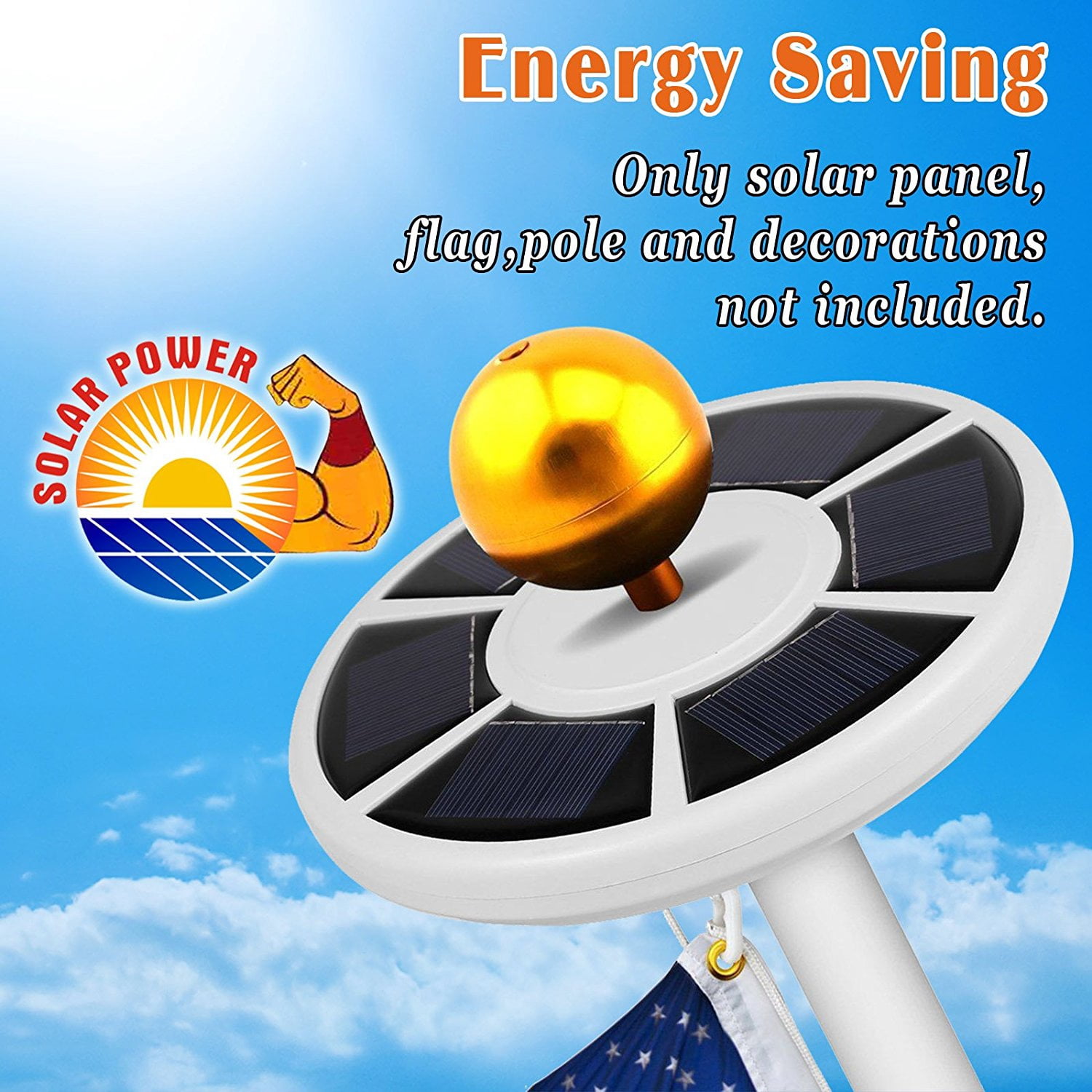 SUNNY Solar Powered Flag Pole Light 26 LED Automatic LED Flagpole Mount No Wiring for Garden Yard