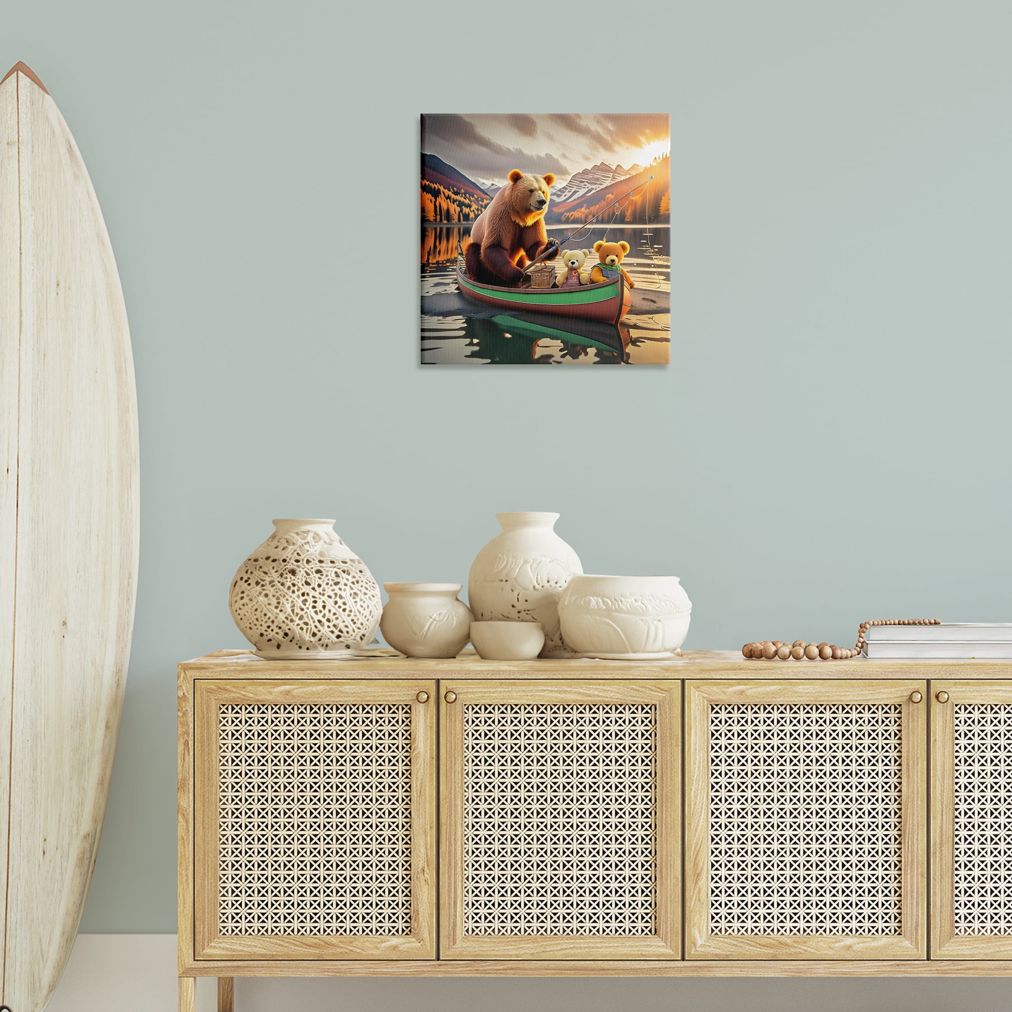 Stupell Industries Bear & Friends on Boat Animals Painting Wrapped Canvas Art Print Wall Art, 24 x 24