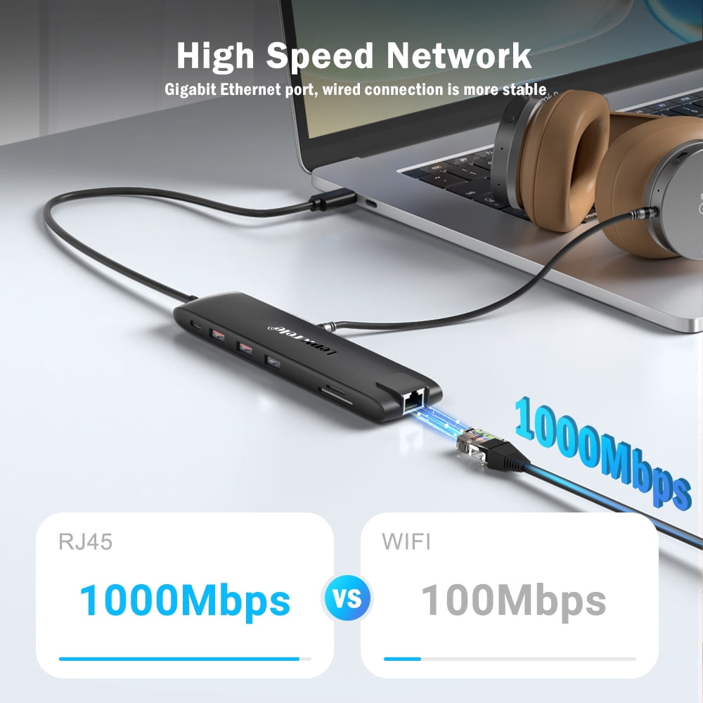 Lemorele USB C Docking Station Triple Monitor,13 in 1 USB C Hub, Multi-functional Adapter with 2 HDMI, VGA,Gigabit Ethernet,USB/USB C 3.2 Data,100W PD for Laptop MacBook/Dell/HP