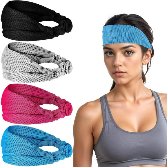 Ljia 4PCS Elastic Running Headband for Women, Non Slip Head Sweat Band, Cooling Headband Stretch Moisture Wicking Headband for Women Men Hot Weather Running Biking Yoga Golf Sports (4 A416