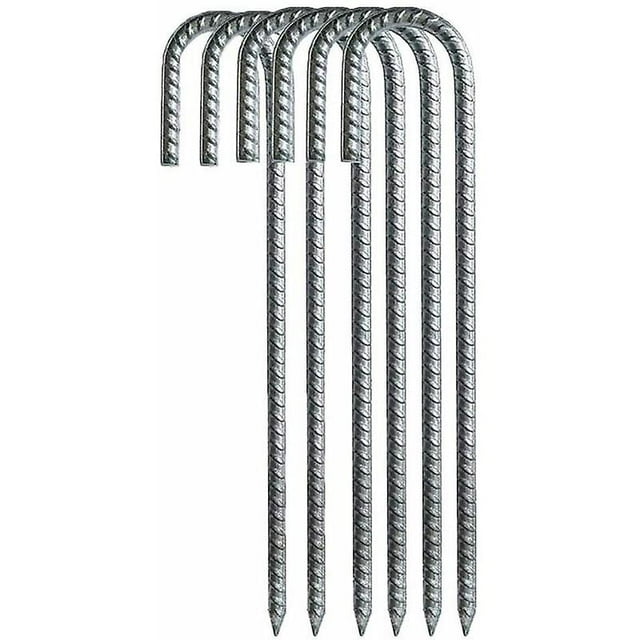 Estaca de suelo, gancho en J de acero galvanizado resistente para tienda de campaña, columpio de refugio de trampolín (12, paquete de 6)