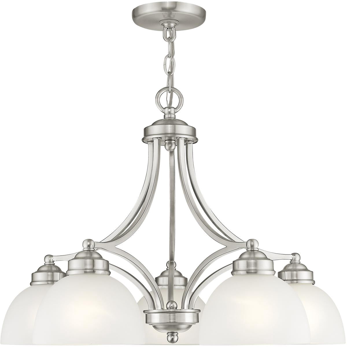 5 Light Brushed Nickel Chandelier with Satin Glass Shade