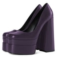 thumbnail image 3 of YDN Women Classic Platform Square Closed Toe Pumps Slip On Chunky Block High Heels Sexy Party Dance Bridal Dressy Shoes Size 16 Dark Purple, 3 of 6