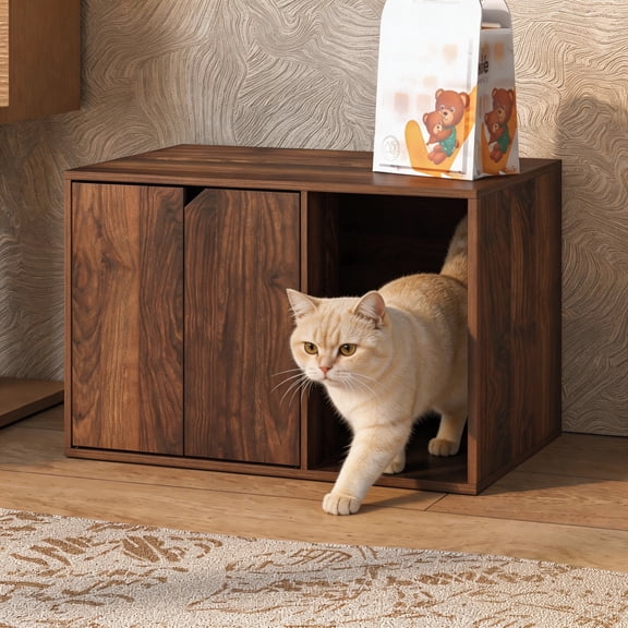 HOMLUX Cat Litter Box Enclosure, Hidden Pet House Furniture, Multifunctional End Table for Cats, Storage for Litter Accessories, 40 lbs Capacity, Columbia Walnut