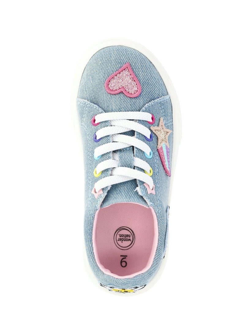 Wonder Nation Toddler Girls Denim Low Court Sneakers with Patches