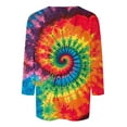thumbnail image 4 of CYMMPU Loose Fit Crew Neck 3/4 Sleeve Tunic Tops Boho Blouses for Women Dressy Casual Spring Tops Fall Trendy Shirts Tie Dye Ombre T-Shirts Multicolor XL, 4 of 5