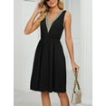 thumbnail image 3 of Alove Spring/summer Solid Color V-neck Lace Patchwork Cuffless Pocket Waist Dress, 3 of 8