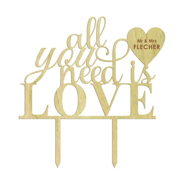 All You Need is Love Custom Cake Topper Personalized Rustic Wooden Cake Topper Cake Decoration 7-8 Inches Wide