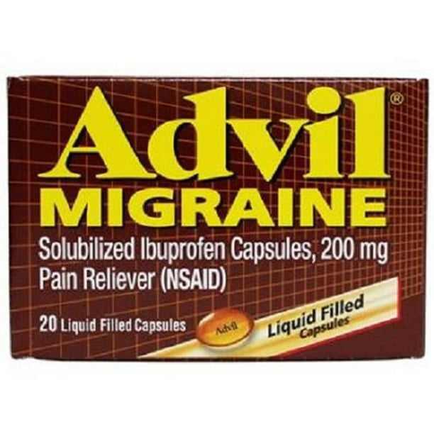 Advil Migrain 20'S Size 20ct Advil Migraine Pain Relief Liquid Filled Capsules 20ct Walmart