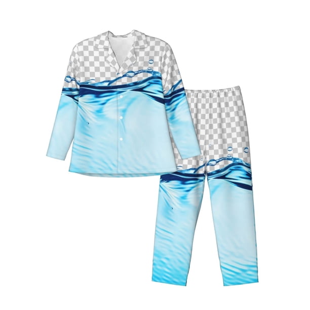 Balery Crystal Clear Water Splash Pijama para Hombre de Dos Piezas con Manga Larga, Conjunto de Dormir y Descanso Suave con Bolsillos-XX-Large
