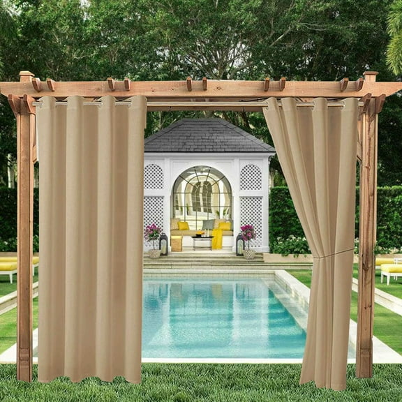 Eurhowing Outdoor Curtains for Patio Waterproof, 1 Panels Privacy Curtains with Grommet, 52x84 Inch UV Resistant Drapes for Porch, Deck, Gazebo, Pergola, Beige