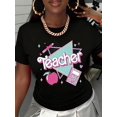 thumbnail image 2 of 【New Arrival】Cute Retro Pastel Teacher Apple Pencil Notebook Graphic T-Shirt, Unisex Cotton Crew Neck Sweet Elementary Teacher Casual Tee, Back To School Teacher Gift, 2 of 7