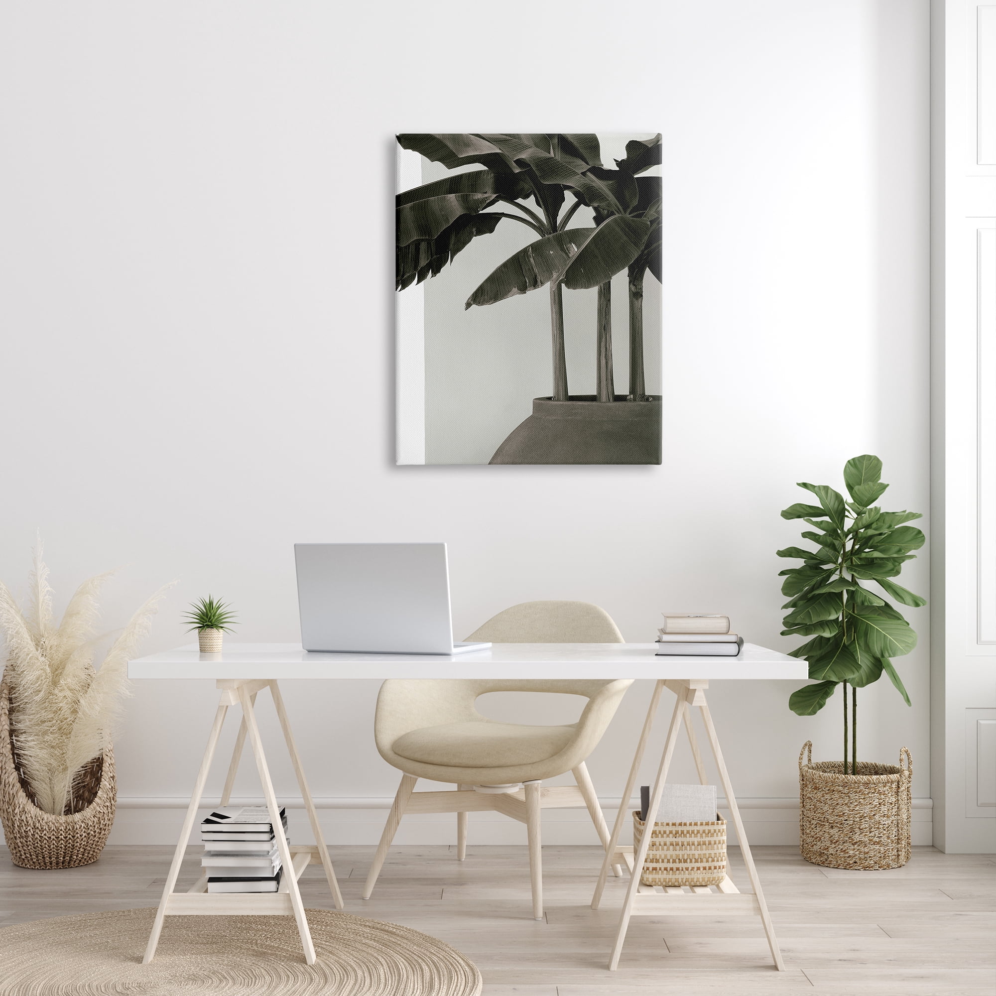 Stupell Industries Modern Tropical Palm Monochromatic Cement Planter Photography Gallery-Wrapped Canvas Print Wall Art, 30x40, by George Cannon