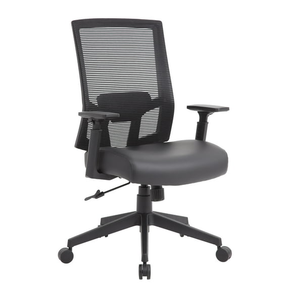 Boss Office Products Mesh Back Vinyl Task Chair with Synchro-Tilt, Black