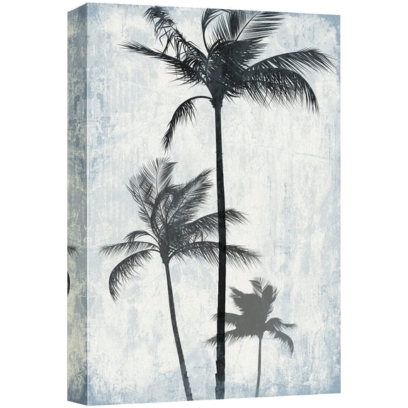 wall26 Canvas Print Wall Art Tropical Faded Blue Grunge Windy Palm Trees Nature Plants Digital Art Modern Art Rustic Dramatic Dark Duotone for Living Room, Bedroom, Office - 32"x48"